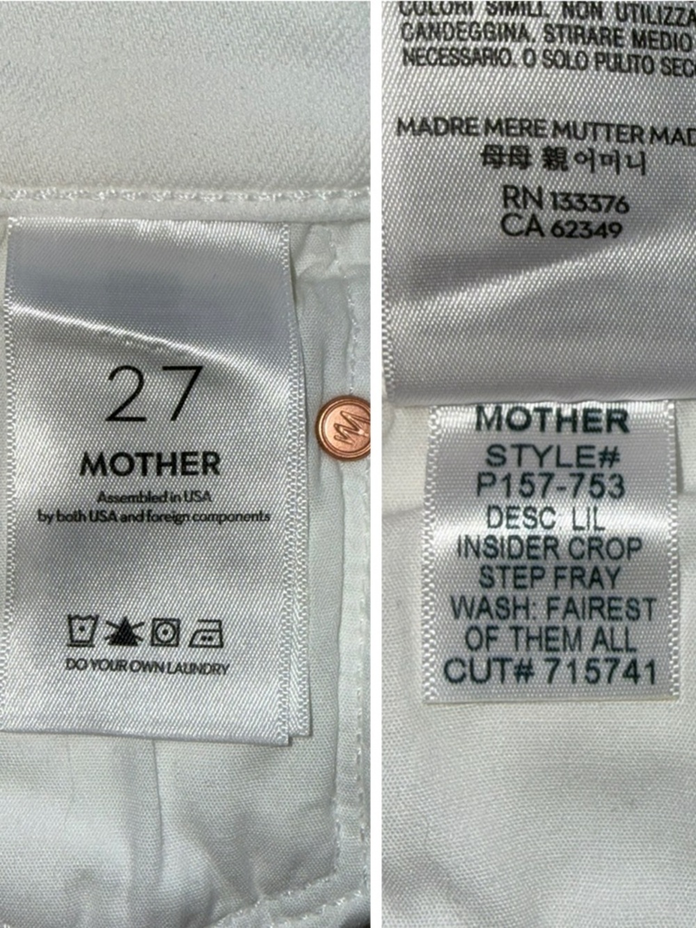 NWOT💕MOTHER LiL’ The Insider Crop Step Fray Jeans Size 27 - Picture 14 of 16